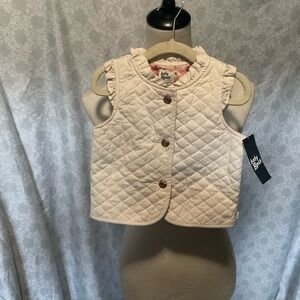 Kids Quilted Cream Vest with Ruffle Trim